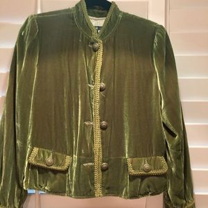 Green velvet high collar jacket